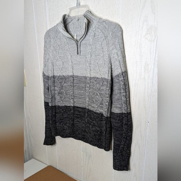 Leo & Nicole intarsia sweater multi knit quarter zip gray black stripe Medium - Picture 3 of 8